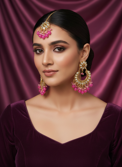 Fuchsia Pearl Chandbali Set