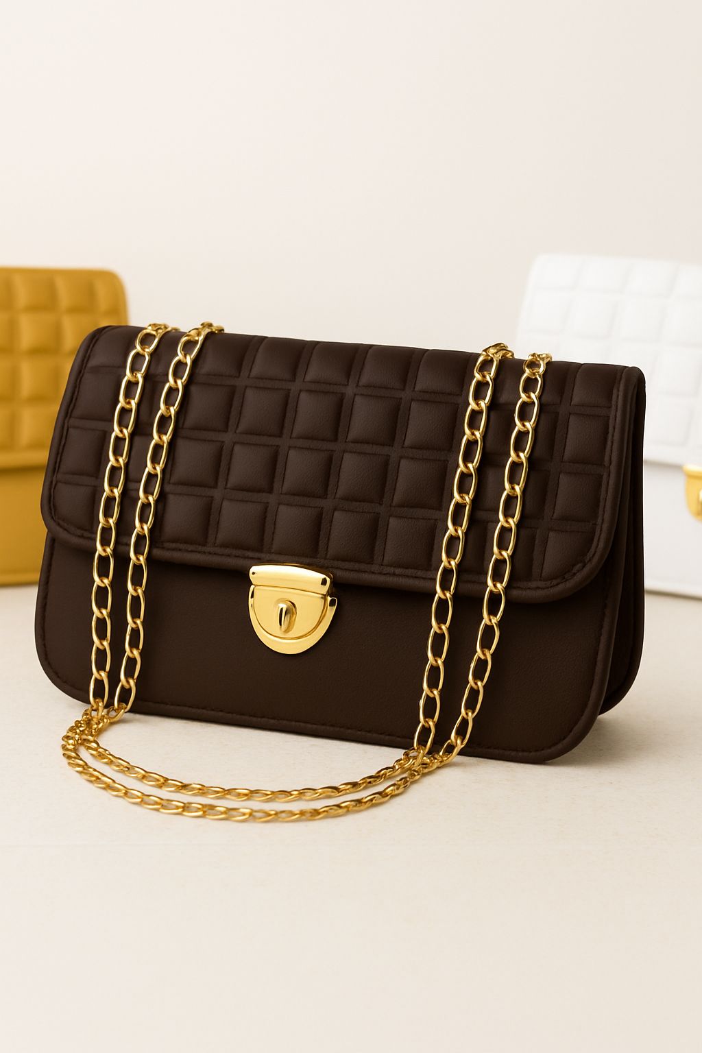Quilted Gold Chain Sling Bag