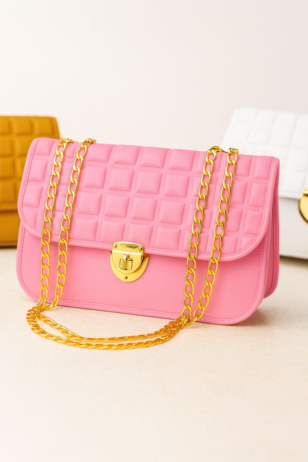 Quilted Gold Chain Sling Bag