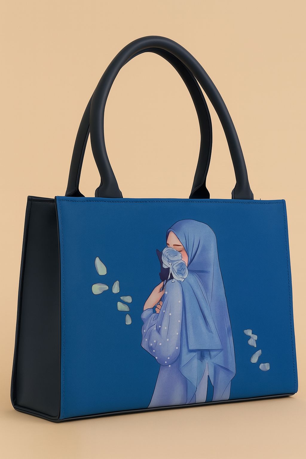 Elegant Red Tote Bag with Artistic Hijab Girl & Rose Print