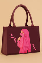 Elegant Red Tote Bag with Artistic Hijab Girl & Rose Print