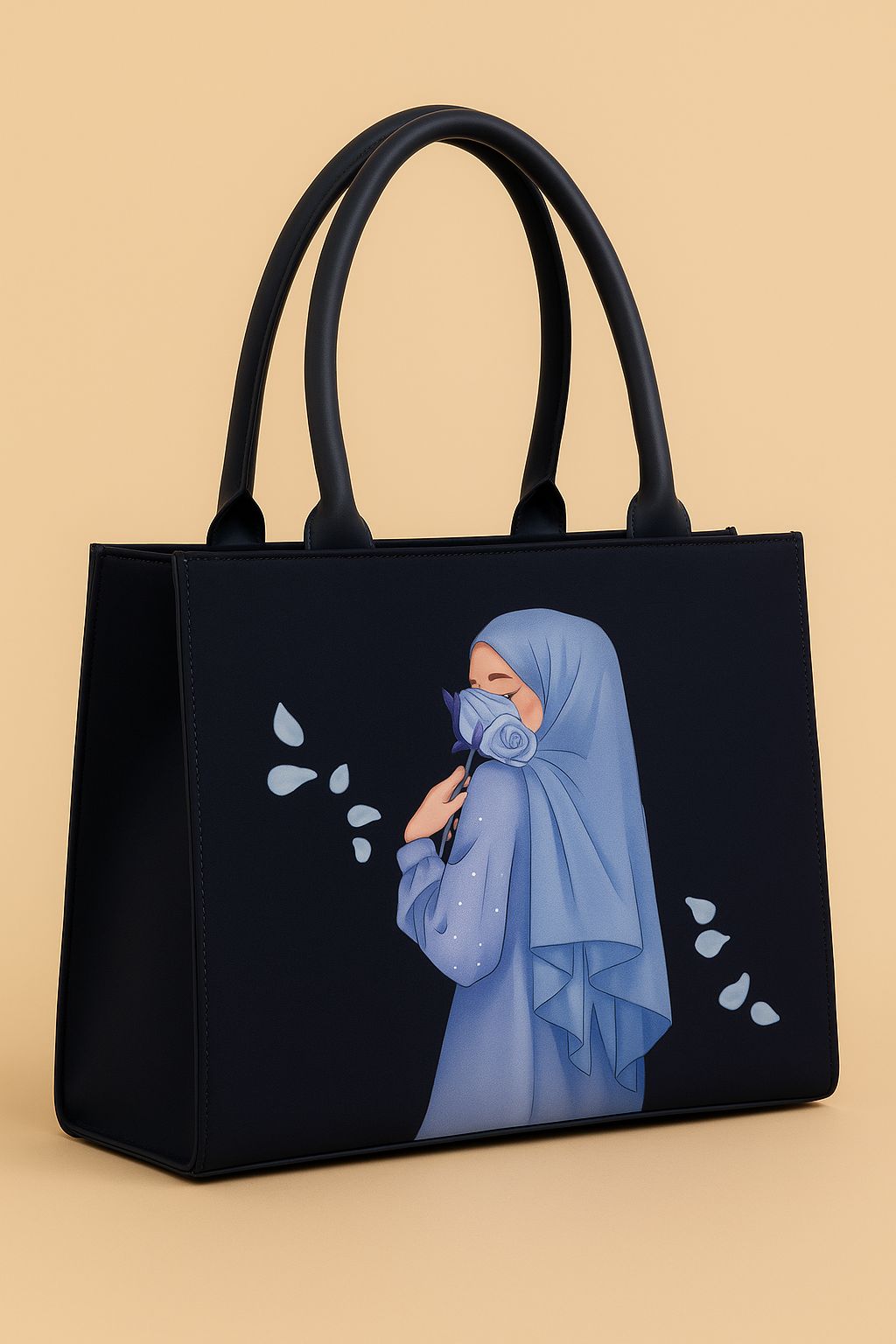 Elegant Red Tote Bag with Artistic Hijab Girl & Rose Print