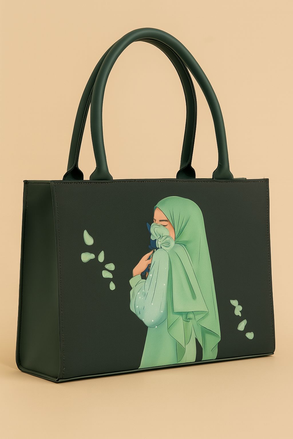 Elegant Red Tote Bag with Artistic Hijab Girl & Rose Print