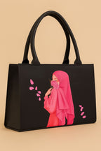 Elegant Red Tote Bag with Artistic Hijab Girl & Rose Print
